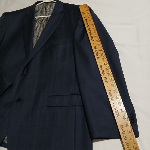 Joseph Abboud Men's 50L 100% Wool Deep Blue Window-Pane Plaid Blazer Lined - Picture 15 of 15